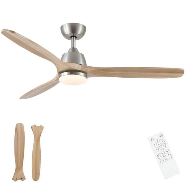 TeakAura 52 in. Indoor Brushed Nickel Farmhouse Ceiling Fan with Light, with Remote and Solid Wood Blades