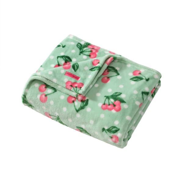 Cherry Dots Pastel Green Ultra Soft Plush Fleece 50 x 70 Throw Blanket