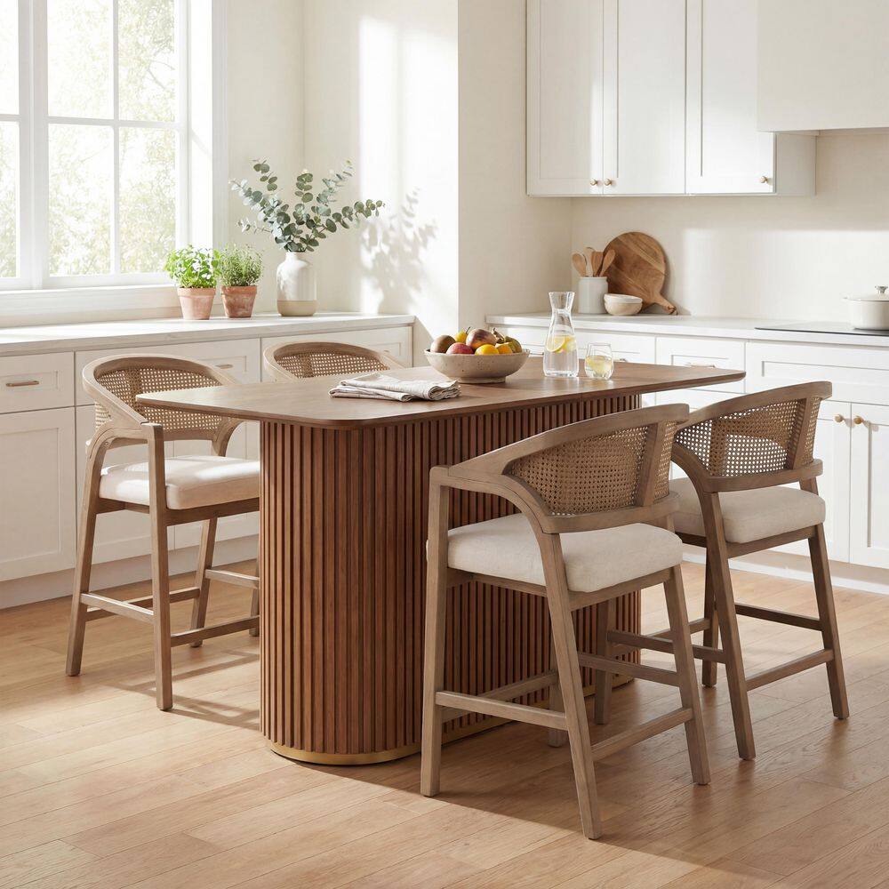 Bright 5-Piece Wood Top Dining Set with Light Ash Fabric Stool Chairs, Natural Ash Rectangle Dining Table, Seats 4