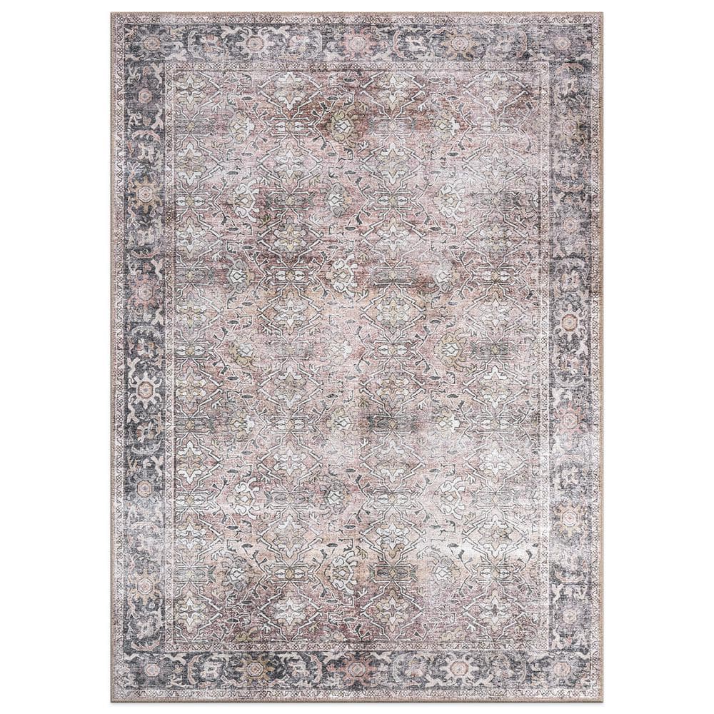 Amber Olive 3 ft. 3 in. x 5 ft. Vintage Distressed Machine Washable Non Slip Area Rug price history on PriceWatchPro