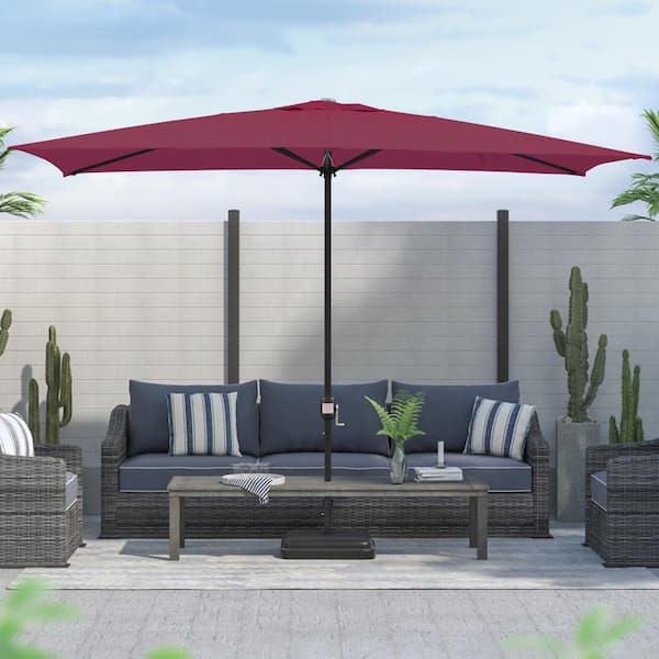 Maypex 10 x 6.5ft. Steel Crank Rectangle Market Patio Umbrella in Burgundy