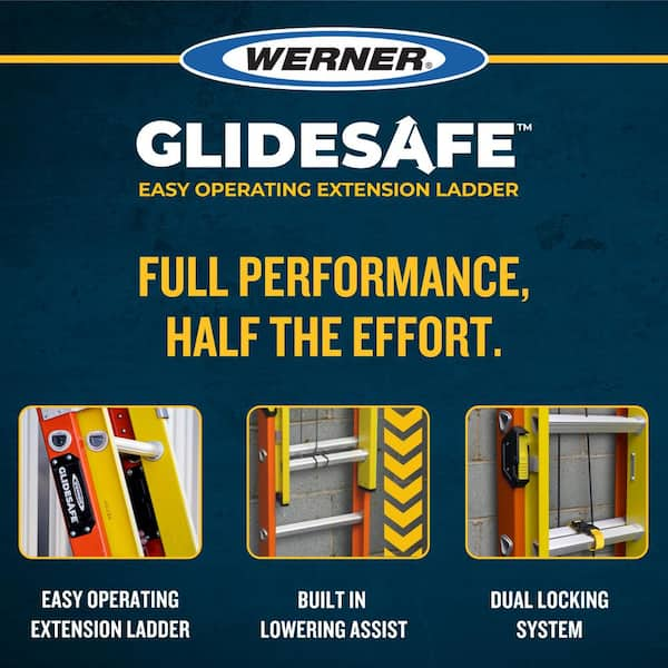 Glidesafe 32 ft. Fiberglass Extension Ladder (31 ft. Reach Height) with 300 lb. Load Capacity Type IA Duty Rating