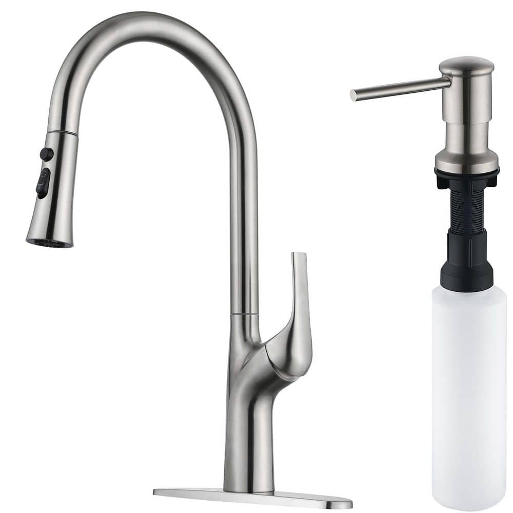17 in. Pull Down Sprayer Kitchen Faucet with 360° Spout Swivel 3-Mode with Soap Dispenser in Stainless Brushed Nickel price history on PriceWatchPro