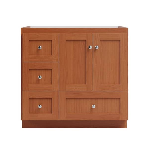 Simplicity by Strasser Shaker 36 in. W x 21 in. D x 34.5 in. H Bath Vanity Cabinet without Top in Medium Alder