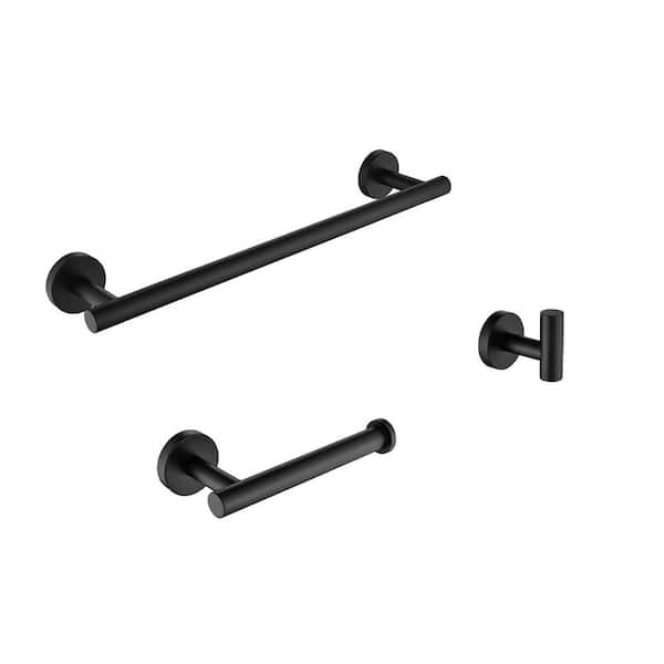 Bathroom Hardware Set, 3-Piece Matte Black Square Bath Accessories Set Wall  Mount Includes 16'' Towel Bar,Toilet Paper Holder, 1 Hook SUS304 Stainless  Steel,Heavy Duty 