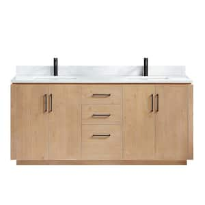 San 72 in.W x 22 in.D x 33.8 in.H Double Sink Bath Vanity in Fir Wood Brown with White Composite Stone Top