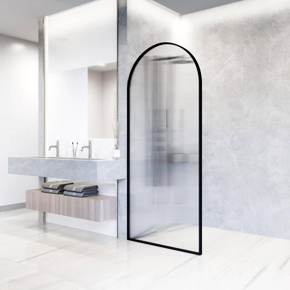 Arden 34" Matte Black Fluted Glass Shower Screen