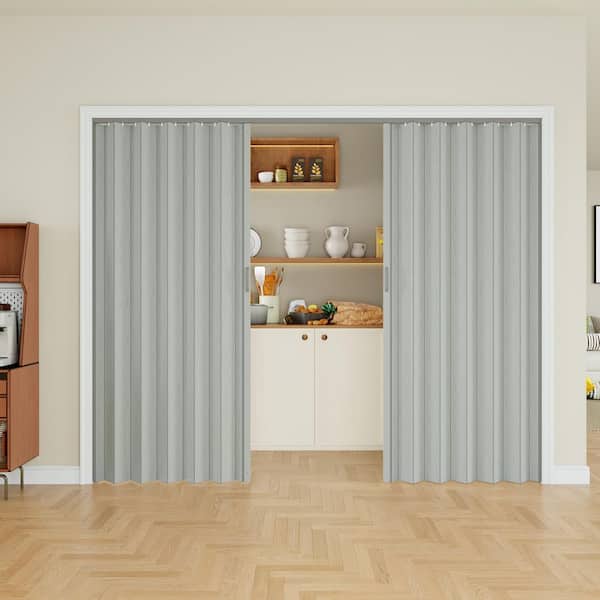 ARK DESIGN 96 in. x 80 in. Grey Woodgrain Vinyl PVC Accordion Door