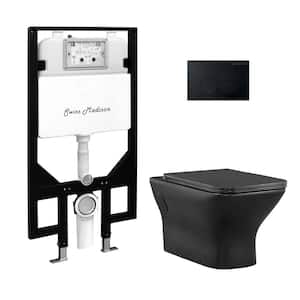 Carre Wall-Hung Toilet, Square, 3-Piece Bundle 0.8/1.6 GPF Dual Flush in Matte Black with Black Flush Plate