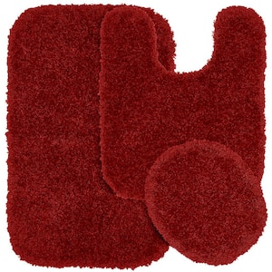 Serendipity Chili Pepper Red 21 in. x 34 in. Washable Bathroom 3-Piece Rug Set