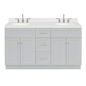 Hamlet 60.25 in. W x 22 in. D x 36 in. H Double Sink Freestanding Bath Vanity in Grey with Carrara White Quartz Top