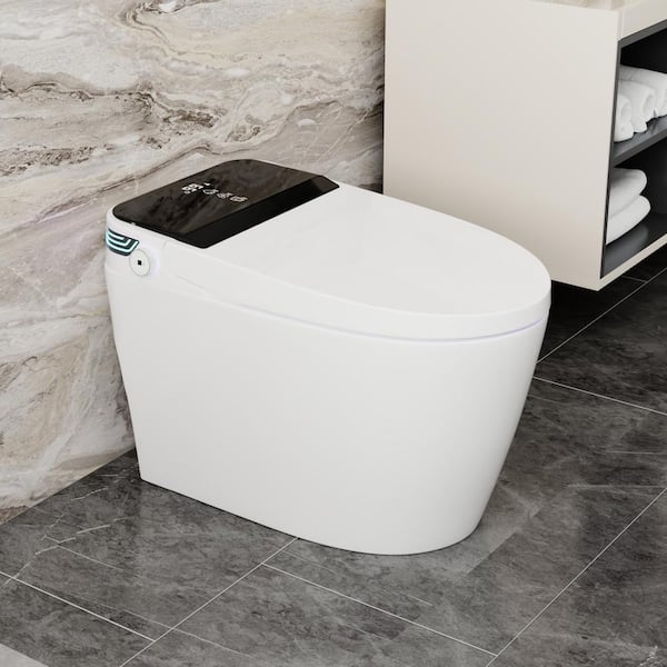 Elongated Smart Bidet Toilet 1.28GPF with Foot Sensing Auto Open/Flush, Private Cleaning, Digital Display, Heated, White