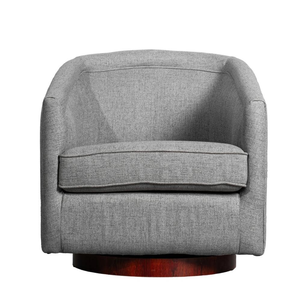 Gray Faux Leather Swivel Barrel Accent Chair with Wood Base