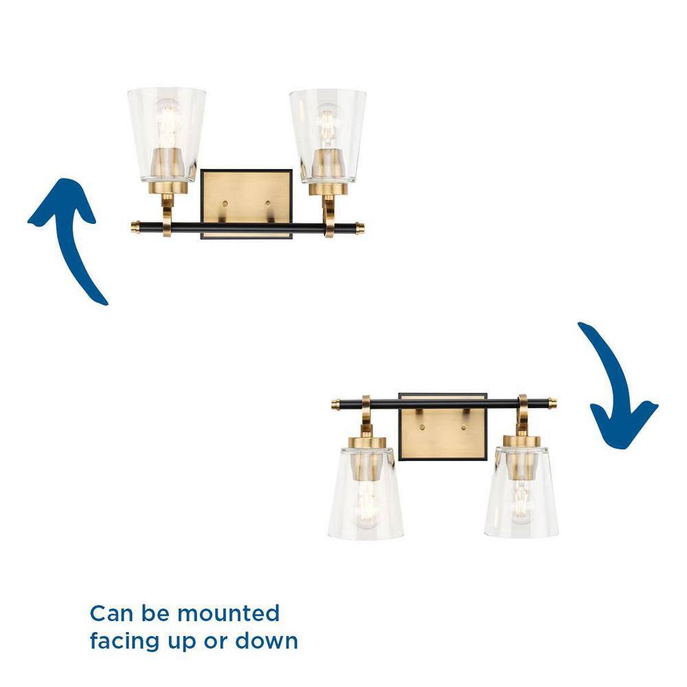 Cassell 14.5" Matte Black and Brushed Nickel Vanity Light with Clear Glass Shades