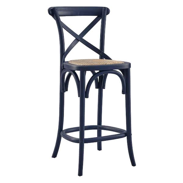 MODWAY Gear 39.5 in. ELM Wood Counter Bar Stool in Midnight Blue