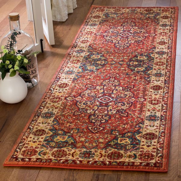 Kashan Red/Ivory 3 ft. x 8 ft. Antique Border Runner Rug