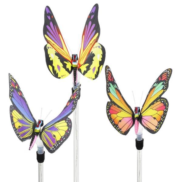 Exhart 2.5 ft. Solar Fiber Optic Butterfly with LED Multi-Color Plastic Garden Stakes (3-Pack)