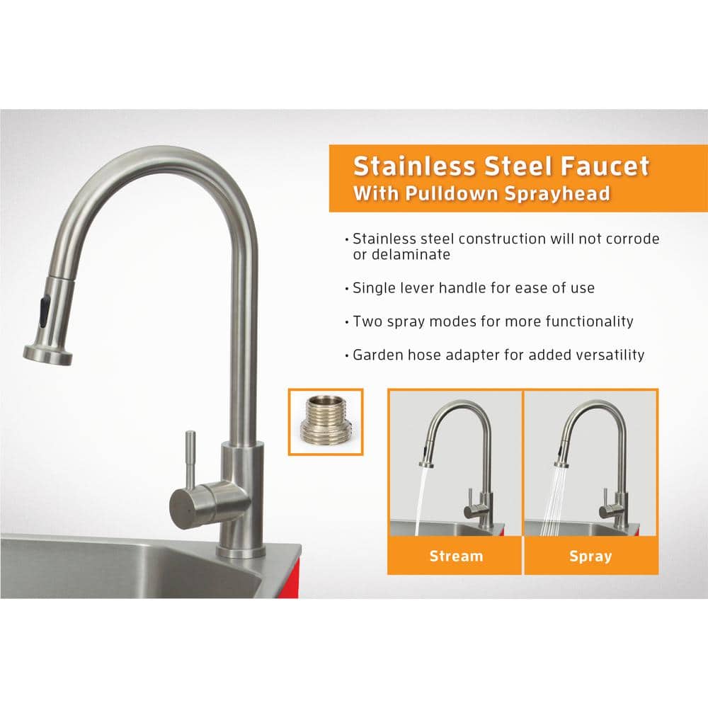 Stainless Steel Utility Sink with White Storage Cabinet