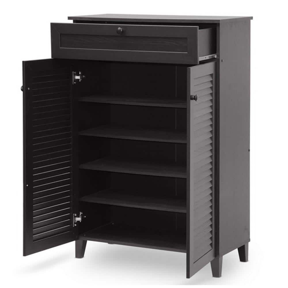 Harding Espresso Wood Shoe Storage Cabinet with Drawer