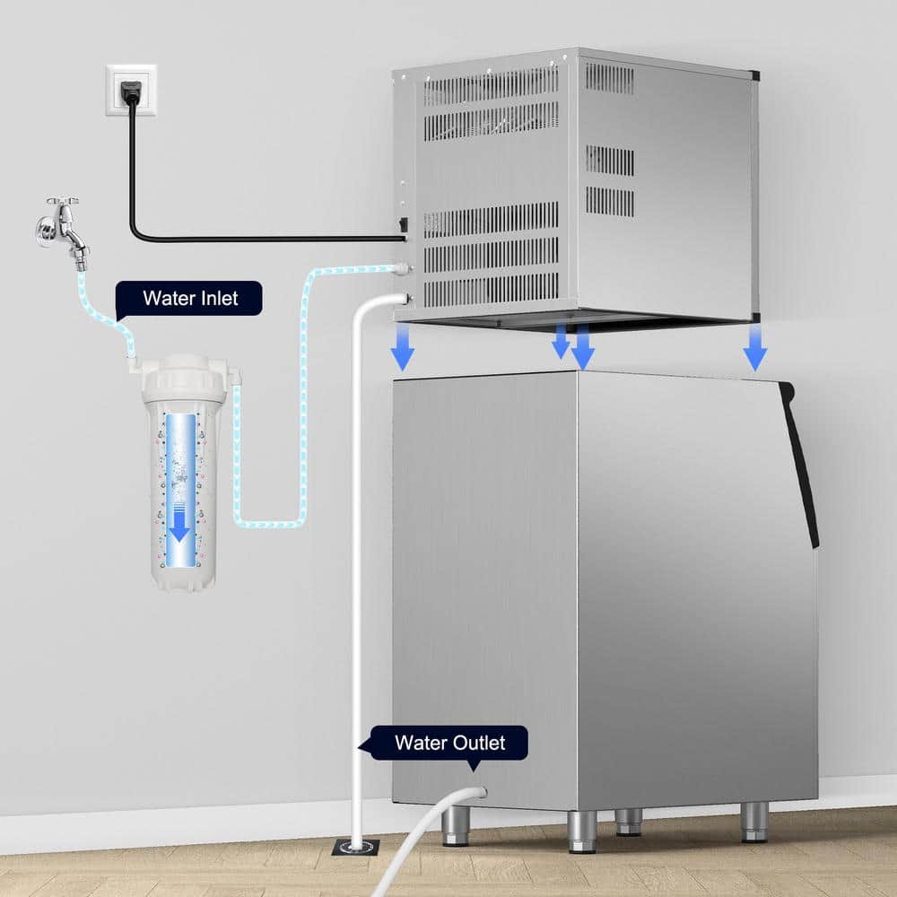 Commercial Silver Stainless Steel Freestanding Ice Maker with 450 lb Daily Production