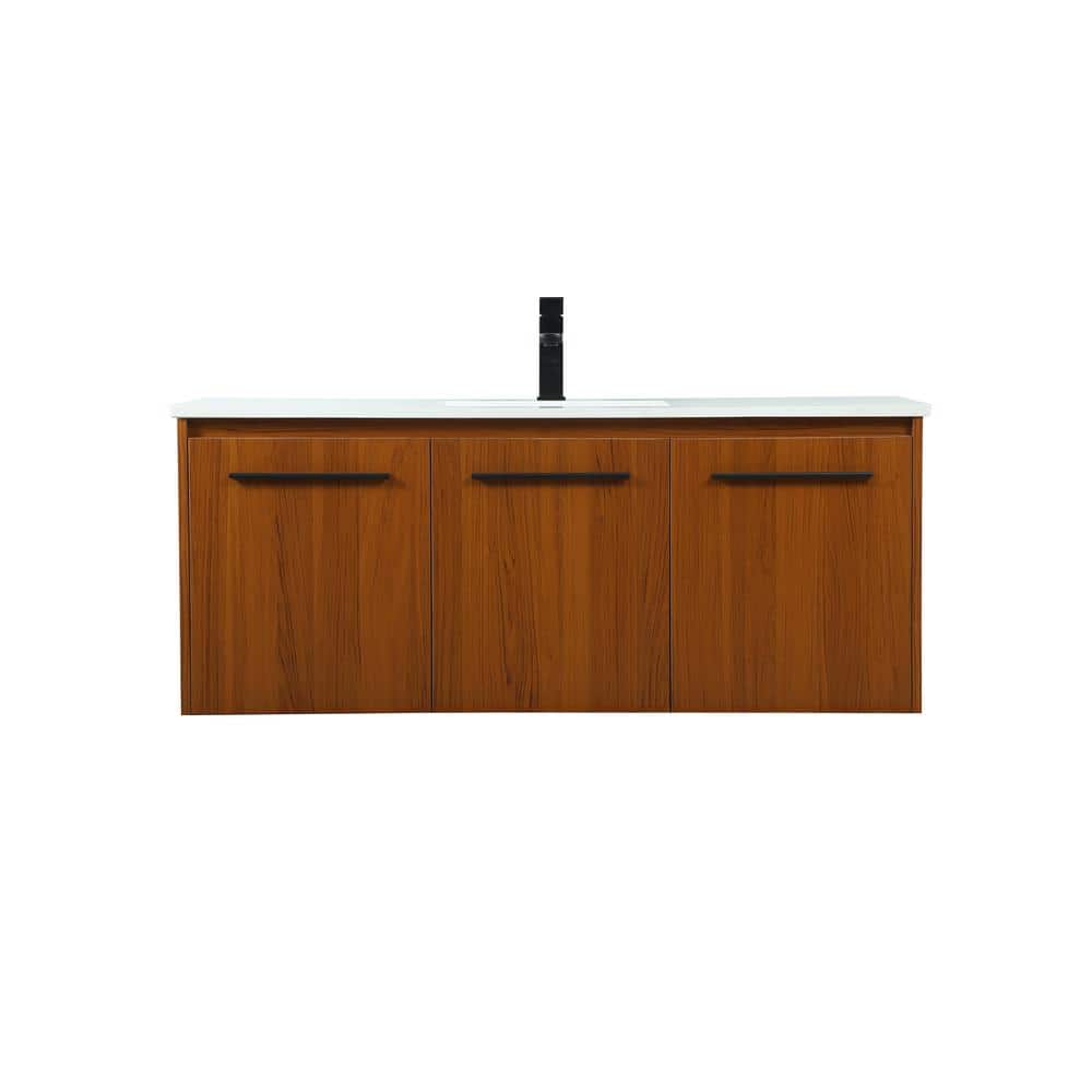 Timeless Home 48 in. W Single Bath Vanity in Teak with Engineered Stone Van