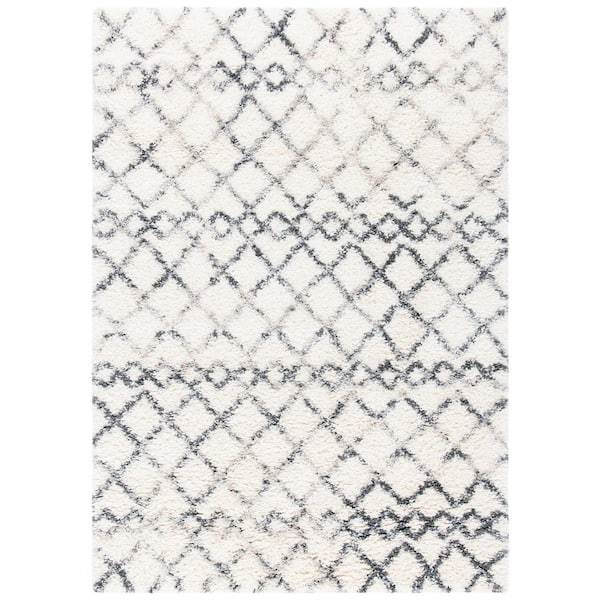 SAFAVIEH Fontana Shag 5 ft. x 8 ft. Ivory/Gray Distressed Geometric Area Rug