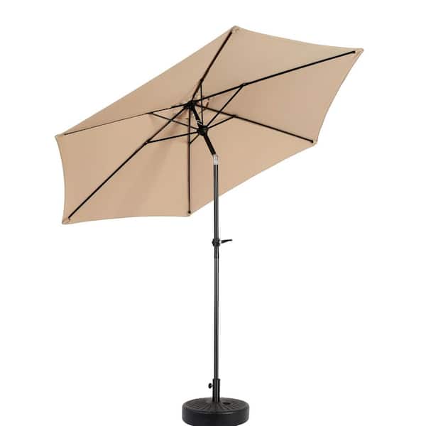9 ft. Steel Patio Market Table Umbrella with Push Botton Tilt, Crank and 6-Sturdy Ribs in Khaki