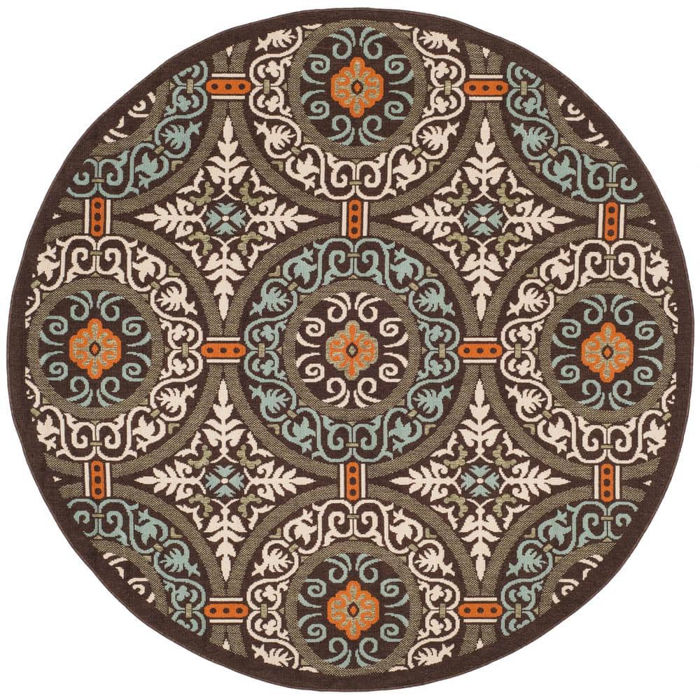 SAFAVIEH Veranda Chocolate/Aqua 3 ft. x 3 ft. Border Geometric Indoor