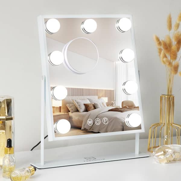 12 in. W x 14 in. H Tabletop Rectangular Framed Adjustable Brightness LED Bulb Hollywood Makeup Mirror White