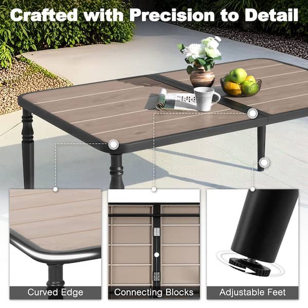 Nuu Garden Black Rectangle Metal Outdoor Dining Table with Wood