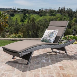 Miller Grey Armless Faux Rattan Outdoor Chaise Lounge with Charcoal Cushion