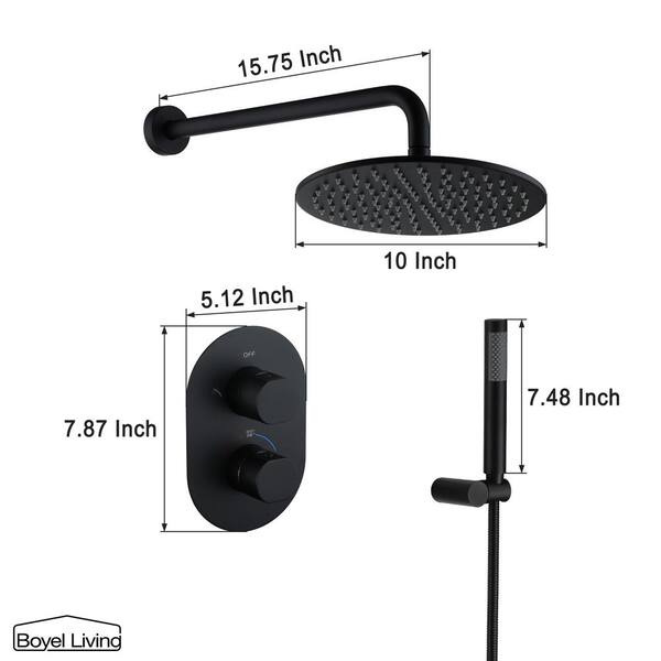 1-Spray Pattern 2 GPM 10 in. Wall Mount Dual Shower Heads in Matte Black