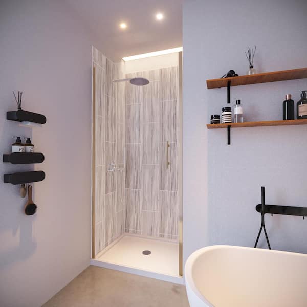 NuVo Driftwood-Presidio 36 in. W x 36 in. W x 83 in. H Base/Wall/Door Square Alcove Shower Stall/Kit Brushed Nickel Center
