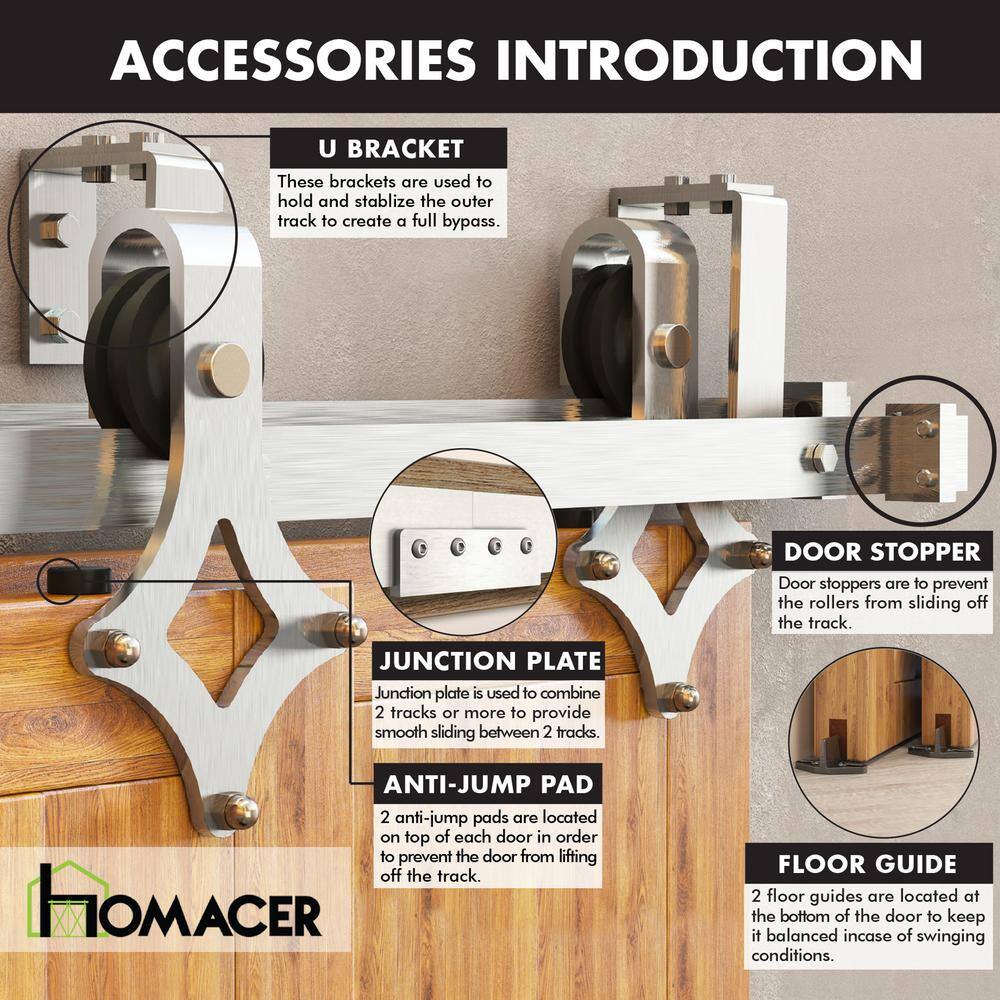 Brushed Nickel Double Track Diamond Bypass Barn Door Hardware Kit