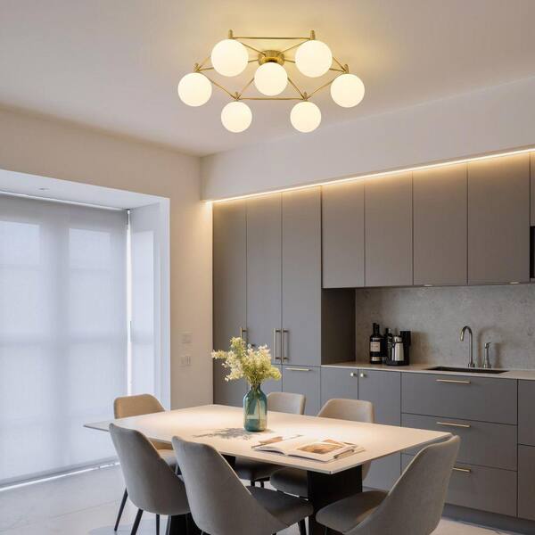 PAKOKULA Modern 32.7 in. 7-Light Gold Sputnik Hexagon Semi-Flush