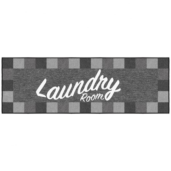 Ottomanson Laundry Collection Non-Slip Rubberback Checkered Border 2x5 Laundry Room Runner Rug, 1 ft. 8 in. x 4 ft. 11 in., Black