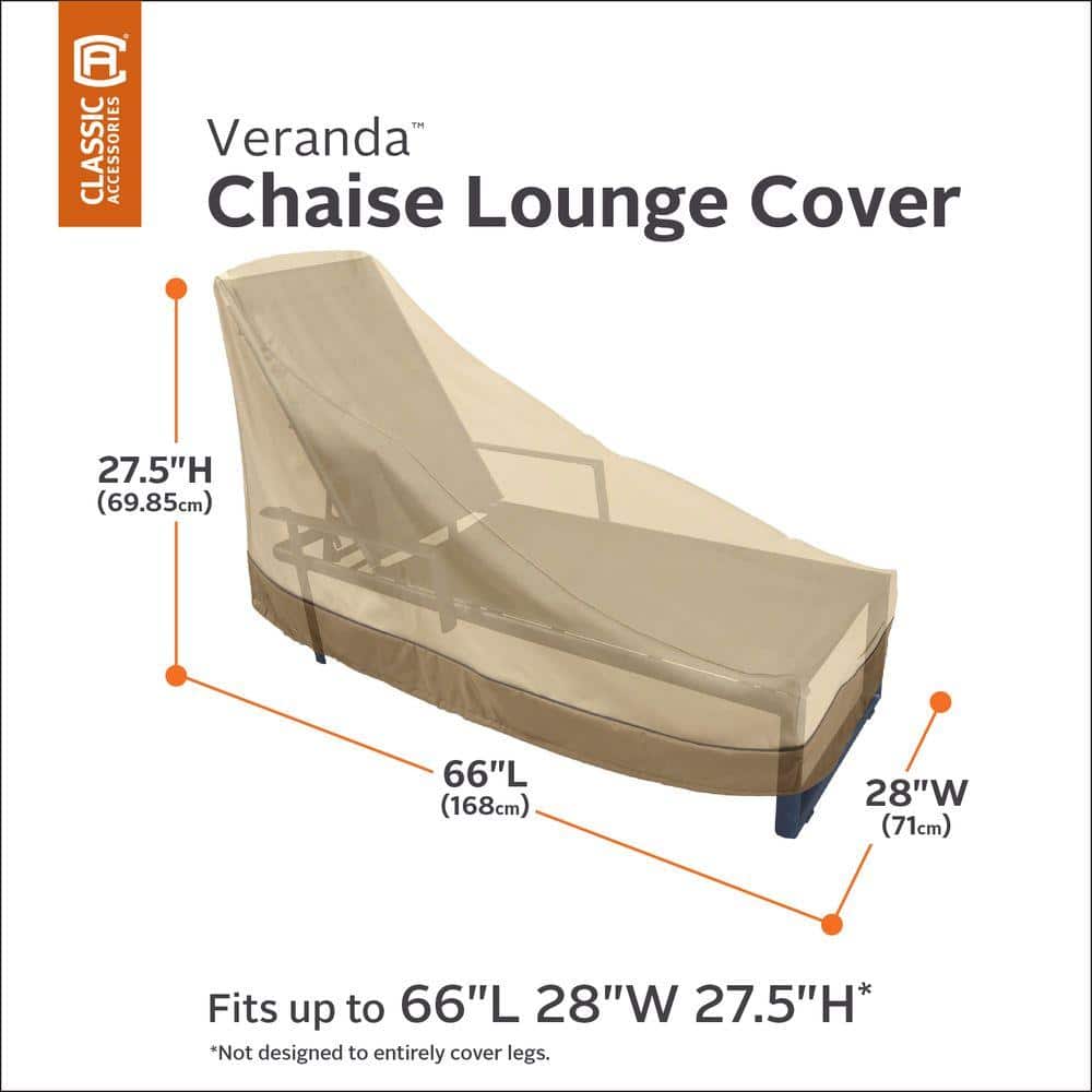 Beige Water-Resistant Polyester Patio Chaise Lounge Cover with PVC Backing