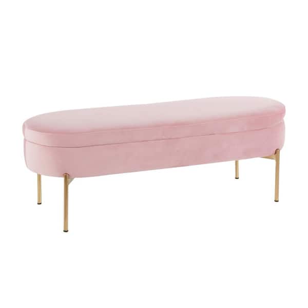 Lumisource Chloe 18 in. Blush Pink Velvet and Gold Storage Bench