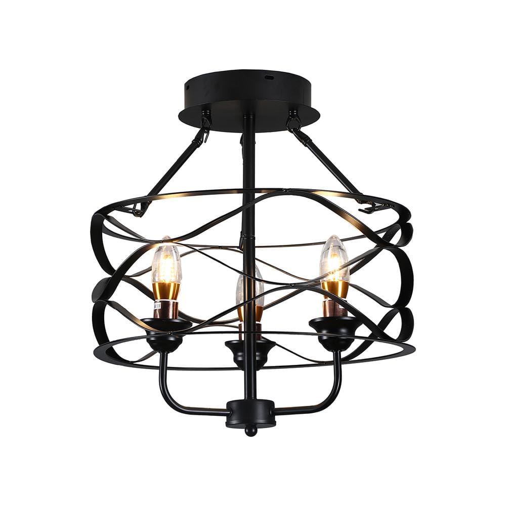 Modern 15.7 in. 3-Light Farmhouse Drum Lampshade Semi Flush Mount Cage Pend