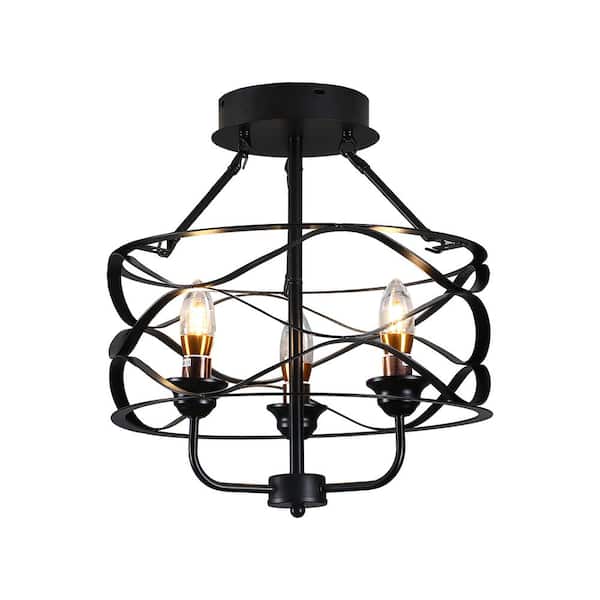 aiwen Modern 15.7 in. 3-Light Farmhouse Drum Lampshade Semi Flush Mount Cage Pendant Lighting