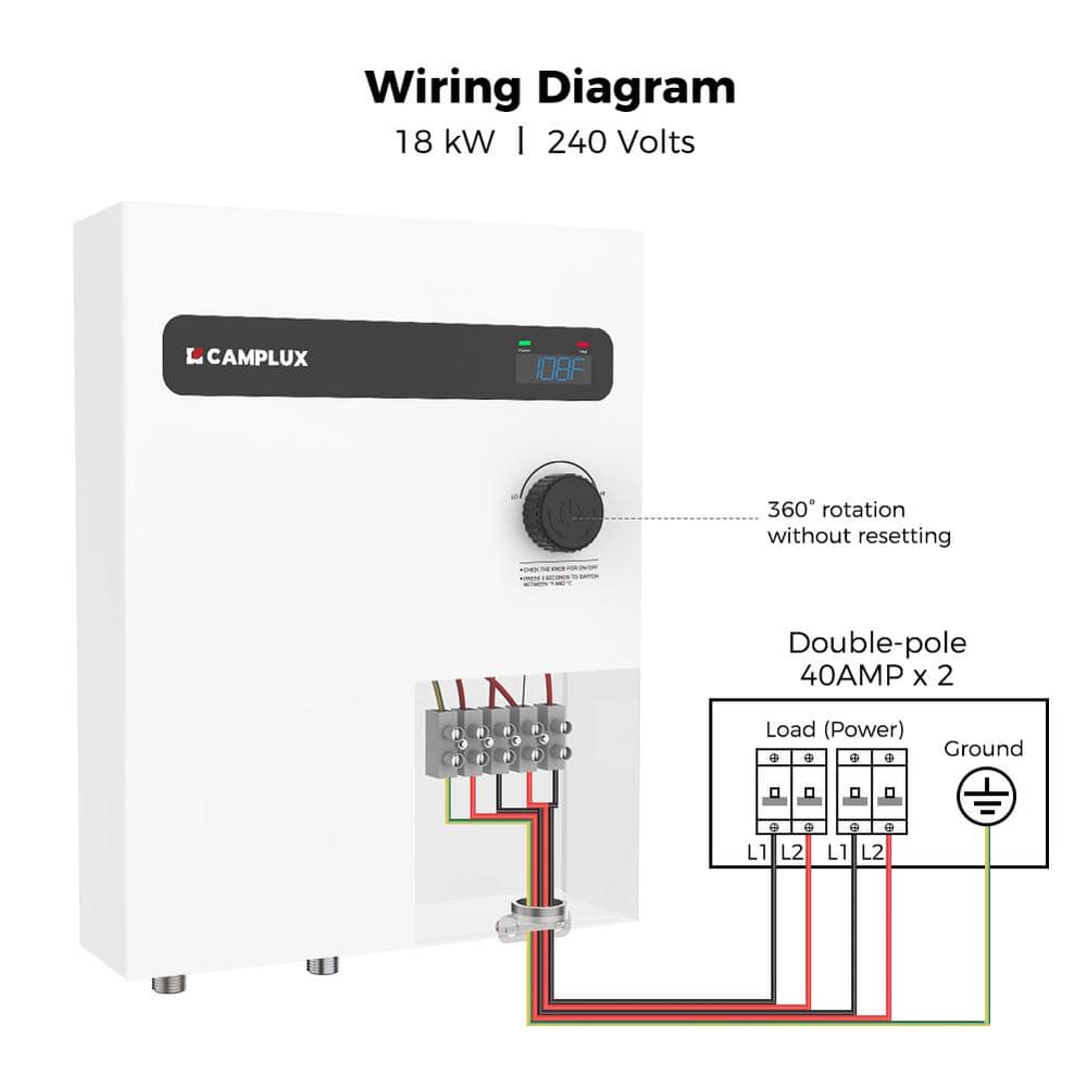 Camplux 18kW White Electric Tankless Water Heater with Digital Display
