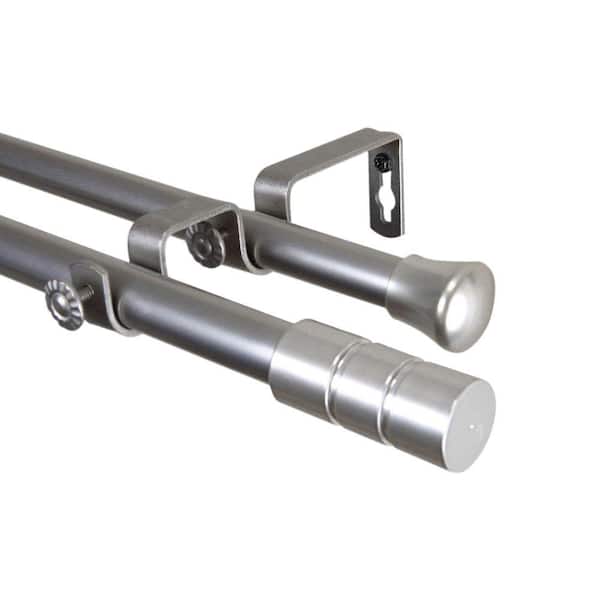 Rod Desyne 120 in. - 170 in. Satin Nickel Telescoping Double Curtain Rod Kit with Theo Finial
