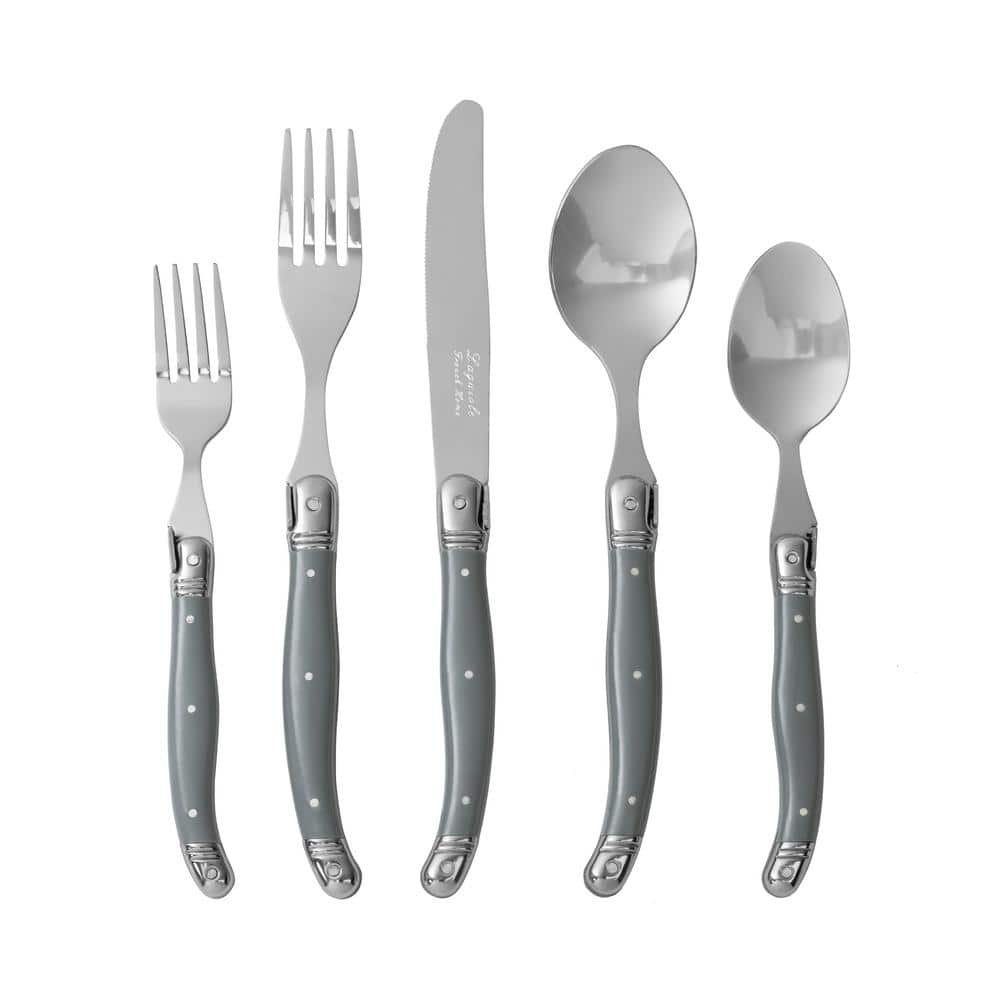 French Home Laguiole 20Piece Grey Fog StainlessSteel Flatware Set