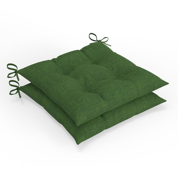 Pillow Perfect Solid Twill 19 in W x 5 in H Square Outdoor Tufted Wicker Chair Pad Cushion with Ties 2-Count in Green Splash