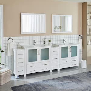 Brescia 96 in. W x 18 in. D x 36 in. H Bathroom Vanity in White with Double Basin Top in White Ceramic and Mirrors