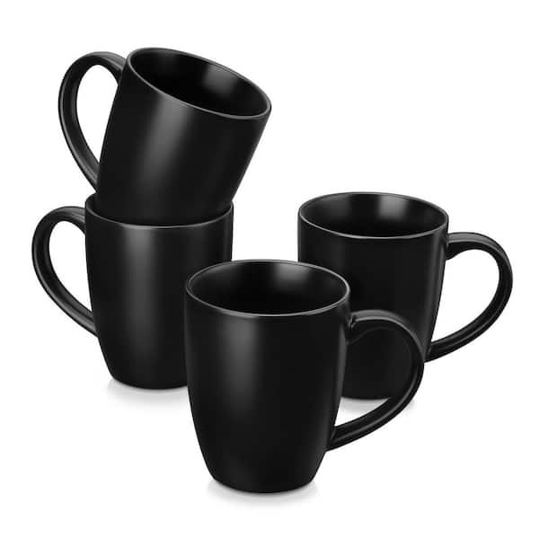 12 oz. Matte Black Stoneware Mug (Set of 4) Coffee and Tea Cups with Handle Coffee Mugs-Microwave and Dishwasher Safe