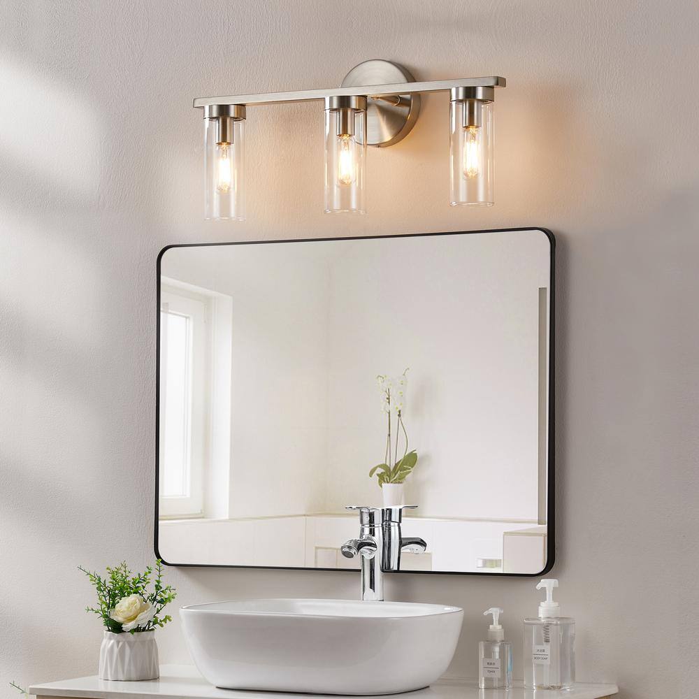 Brushed Nickel 3-Light Dimmable Cylinder Vanity Light
