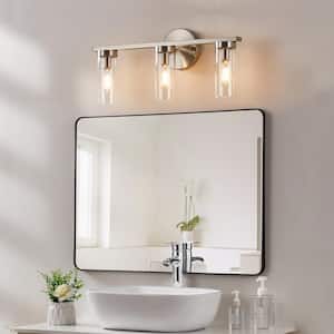 18.5 in. 3-light Brushed Nickel Bathroom Vanity Light Wall Sconce with Clear Glass Shade