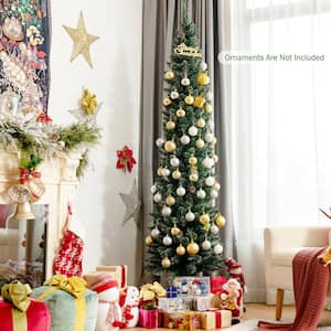 7 ft. Green Unlit Snowy Artificial Pencil Christmas Tree with Pine Cones