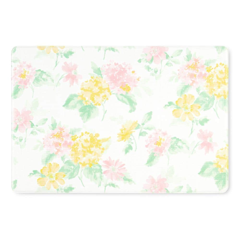 Petal Pink and Yellow Floral PVC Kitchen Mat, 20" x 30"